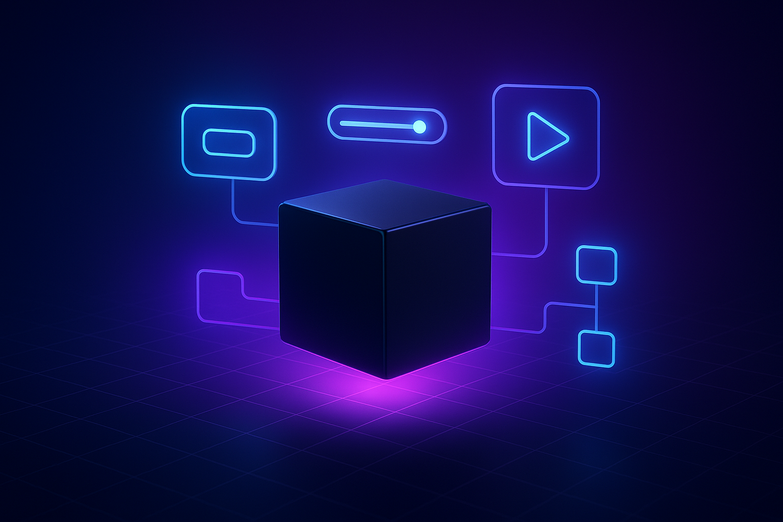 Interactive 3D cube with node-based logic elements
